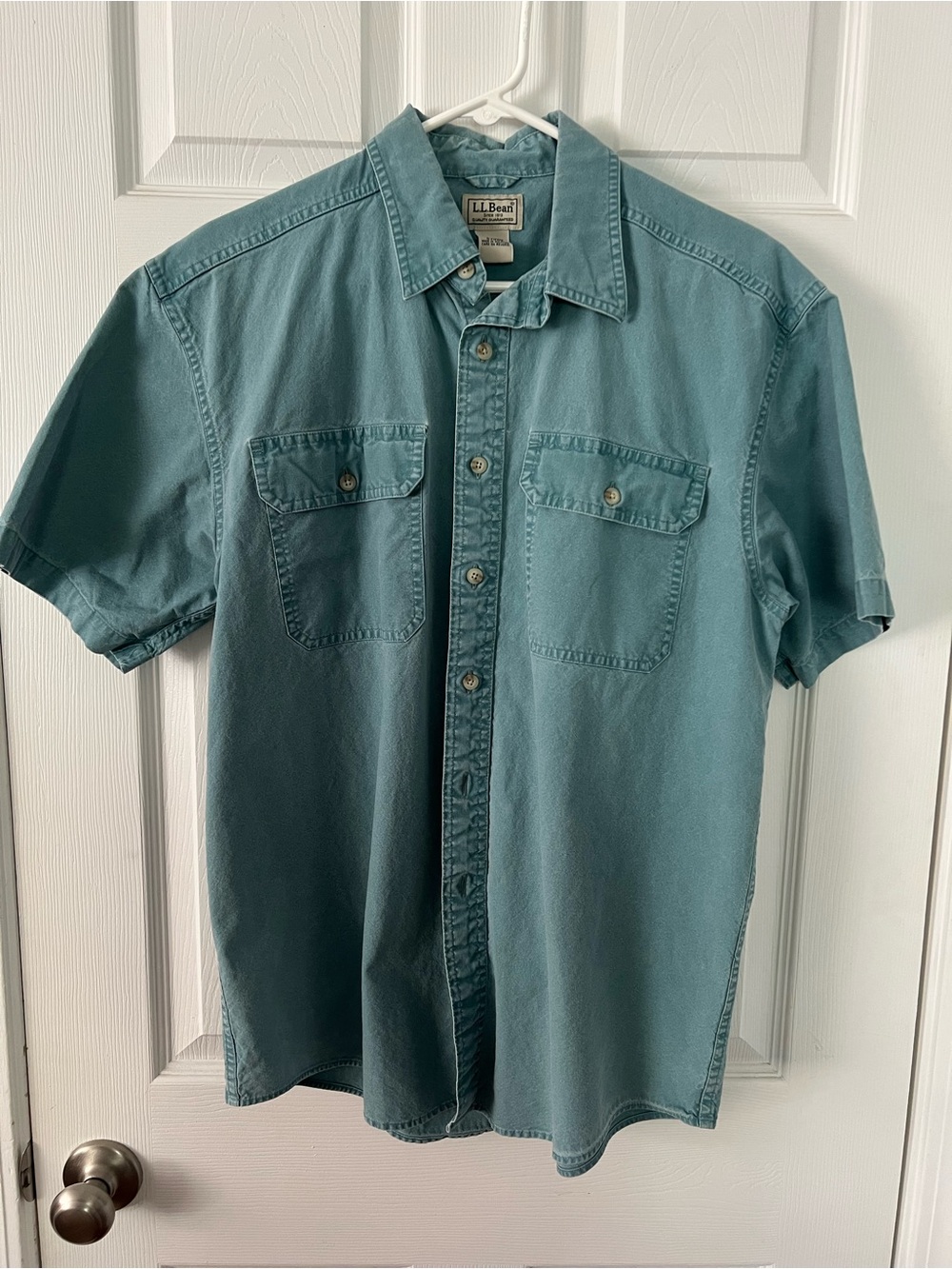 L.L. Bean Men's Sun Washed Short Sleeve Button-Up Shirt - Teal